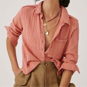 Anthropologie Coral Button-Down Shirt